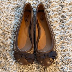 Coach Brown Signature Jacquard Bow Ballet Flats